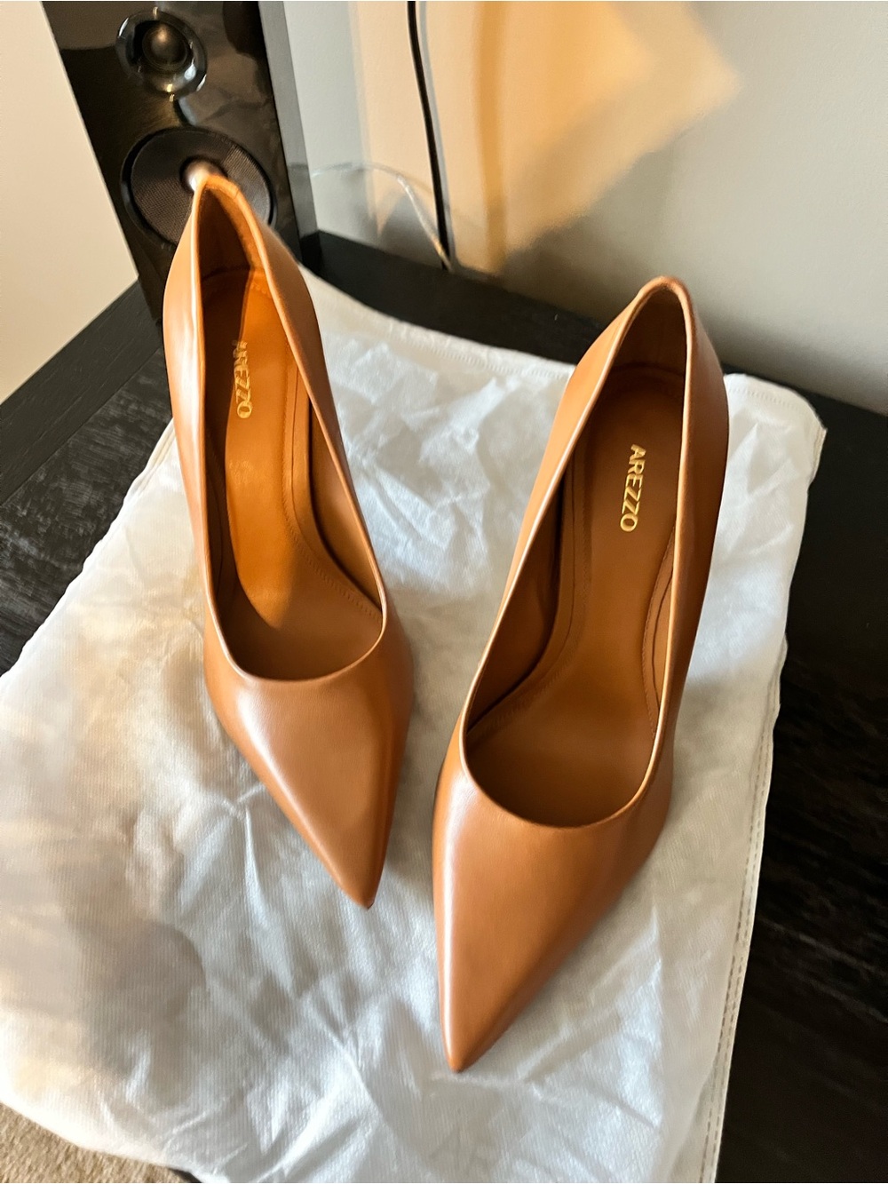 Arezzo Tan Pointed-Toe Leather Pumps